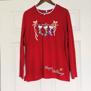 White Stag Happy Holidays Embroidered  Sweater, XL